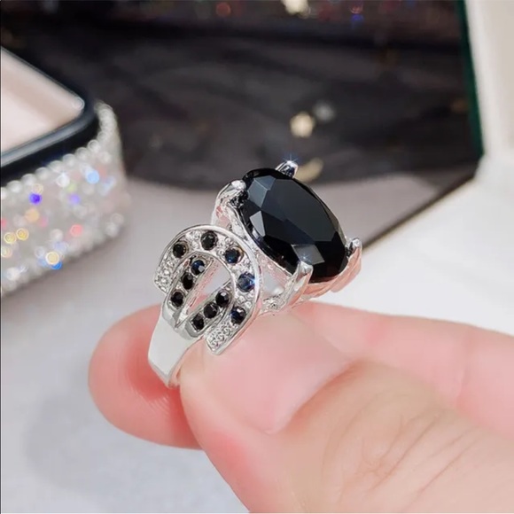 New Elegant 925 Silver Jewelry Fashion Women Black Sapphire Ring - Picture 6 of 6